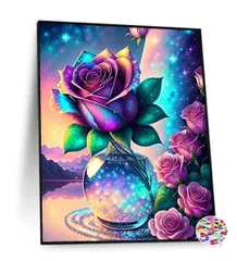 在庫処分ダイヤモンドアート スクエア 四角 ダイヤモンドペインティング 手作り絵画 全面貼り付けタイプ ビーズアート 30x40cm 紫の薔薇
