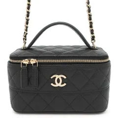 レア【CHANEL】キャビアスキン ロゴ ミディアム バニティバック キャビアスキン ほぼ新品 シャネル CHANEL ヴィンテージ ココ