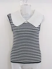 ◇ BASEMENT online ボーダー ビックカラー 21SS ノースリーブ ニット カットソー サイズF ホワイト ブラック レディース  【中古】 【1204110008379】