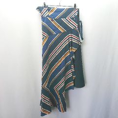 ◇ AULA ラップ巻き アシンメトリー おしゃれ 綺麗め 膝丈 フレア スカート サイズ1 ネイビー系 レディース E 【1404240023376】