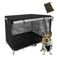 【開店記念】Pelconei 犬のケージカバー ペットサークルカバー 犬用ケージカバー 防寒 夏 通気 水洗い可能 防水 落ち着ける空間作り ファスナー付き 取り付け簡単 (ブラックS（94*61*63cm）)