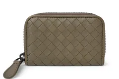 ボッテガヴェネタ カードケース/コインケース BOTTEGA VENETA ミニ財布 イントレチャート レザー カーキグレー 114075【中古】