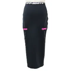 OFF-WHITE オフホワイト スカート ブラック 黒 38(M) ボトムス タイト ミディ丈 ひざ下 ウエストゴム ロゴ ライン ストレッチ イタリア製 ブランド ハイカジュアル シンプル【レディース】のサムネイル