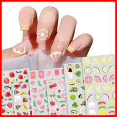 【即発送】スイカ イチゴ チェリー (夏 レモン 初心者 レディース かわいい 6枚セット カラフル フルーツ) ネイルシール ネイルシール フルーツ 夏 3D