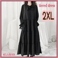 ロングワンピース ティアードワンピース フリル  ボウタイ ワンピース / 2XL