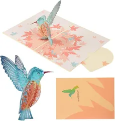 fogman グリーティングカード ポップアップ 記念日 誕生日 感謝状 サプライズ 演出 お祝い 寄せ書き 3D 立体 手紙 メッセージカード付(鳥)