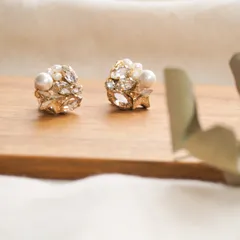 crystal bijou star Pearlクリップ式イヤリング