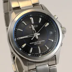 美品 SEIKO WIRED セイコー ワイアード ブラック文字盤 メンズ ステンレス 電波ソーラー腕時計 Ref.7B52-0AS0 匿名配送