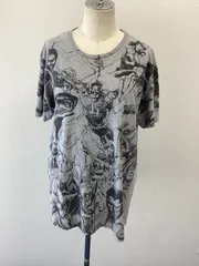 【MARVEL】マーベルヒーロー総柄  Tシャツ  グレー　XLサイズ 　古着