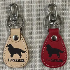 キャバリア　本革キーホルダー　I♡犬種シリーズ　◆経年変化によりエイジングが楽しめる革◆ヌメ色 ・赤◆1個価格のサムネイル
