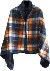 なないろ館 4way ブランケット ひざ掛け 巻きスカート 着る毛布 あったか 裏ボア 100x140cm 肩当て 肩掛け 裏起毛 防寒 フランネル( ネイビー,  100x140cm)