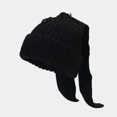 爆発的大人気うさぎ耳ニット帽【ブラック】帽子 韓国 大人気 ビーニー 男女兼用 straykids  スキズ リノ スンミン MONSTA X  ヒョンウォン  推し活 ＆TEAM ボイネク お洒落 可愛い うさぎ耳 兎 ラビット
