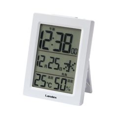 【迅速発送】ランデックス(Landex) 目覚まし時計 白 デジタル スリムデジット 自動点灯 六曜 温度 湿度 カレンダー 表示 置き掛け兼用 YT5285WH