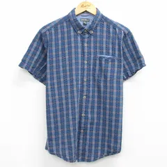 L/古着 エディーバウアー 半袖 シャツ メンズ シアサッカー コットン ボタンダウン 紺他 ネイビー チェック 25aug09 中古 トップス