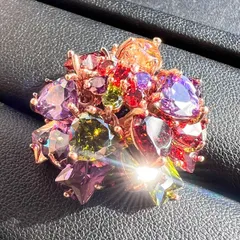 US8号：日本サイズ 約15～16号 ストーンが揺れるカクテルリング 蓮（れん）指輪 無料ラッピング対応可能