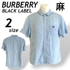 BURBERRY BLACK LABEL メンズ バーバリーブラックレーベル メンズ 半袖シャツ 2 麻 リネン 刺繍ロゴ D1M03-802-22 三陽商会 ライトブルー系 (E015)★