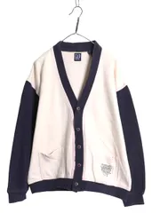 【お得なクーポン配布中!】 90s オールド ギャップ コットン ニット カーディガン メンズ L / 紺タグ スウェット ストレッチ リブ編み 前開き 重ね着 羽織り ツートン