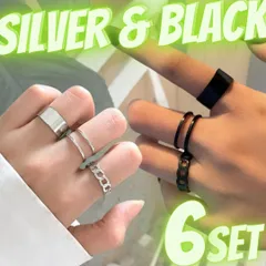 新品 ６個 セット 銀 黒 リング フリーサイズ 指輪 韓国 メンズ レディース シルバーリング 6個セット 指輪 まとめ売り シンプル 男女兼用 ユニセックス まとめ売り サイズ おしゃれ 18 リングピローリングゲージ 計測 0411-M041