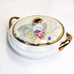 食器 蓋つき 陶器 花柄 サイズ：約W25.0cm(取っ手間)×D23.0cm×H13.0cm(蓋込)