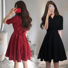 ワンピース レディース 40代 キレイめ 膝丈ワンピース 春夏 半袖ワンピース 黒スカート vネック リボン オシャレ 韓国風 大きいサイズ ccmlyq0913p910