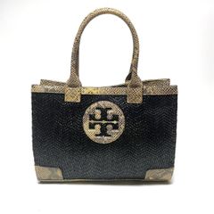 Y52　【美品】　トリーバーチ　パイソン柄型押しレザー　トートバッグ　ブラック Y52 【美品】 トリーバーチ パイソン柄型押しレザー トート