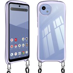 【特価商品】AQUOS wish5 ケース ショルダー クリア スマホケース アクオス ウィッシュ5 カバー 耐衝撃 肩掛け 首掛け 可愛い かわいい 韓国 透明 TPU 長さ調整可能 取り外し可能(ライトパープル)