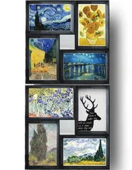 upFRAME 写真立て 複数枚 おしゃれ 4枚 壁掛け 卓上 フォトフレーム 多面 木製 (ハガキ・ポストカード, 黒2点セット) [黒2点セット] [ハガキ・ポストカード]