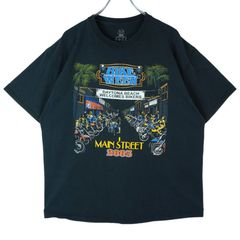 フルーツオブザルームFruit of the loom半袖ＴシャツバイクＴ両面プリントモーターサイクルBIKEWEEK黒ブラックフェードvintageヴィンテージDAYTONABEACHIヤシの木40302