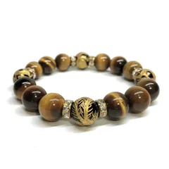 12mm 四神獣金彫オニキス×タイガーアイ パワーストーン ブレスレット天然石 運気上昇 金運 ギャンブル運 お守り 青龍 白虎 玄武 朱雀 （ゴールド）メンズ・レディース 男性・女性 数珠ブレス 開運 ■