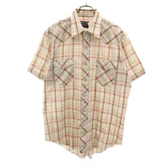 Wrangler ラングラー 80s ヴィンテージ チェック柄 半袖 ロングテイル シャツ 16 グレージュ メンズ 古着