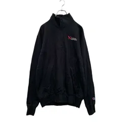 Champion ハーフジップ プリントスウェット トレーナー M ブラック チャンピオン バックプリント 裏起毛 古着卸 アメリカ仕入 a606-5947