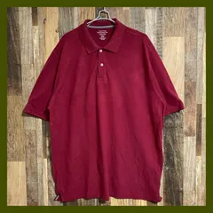 無地 シンプル 単色 ワインレッド ビックシルエット メンズ 古着 半袖 ポロシャツ