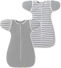 ｍiaotti ミャオッティ スワドル おくるみ スリーパー 2枚セット 通年 手が出せる 新生児 ベビー 赤ちゃん コットン( グレー)