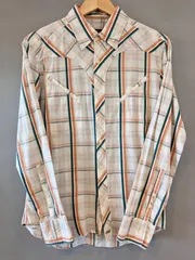 00's Paul Frank ポールフランク アメリカ古着 チェックシャツ ホワイト オレンジ ブルーグリーン 白 橙 青緑 メンズ Sサイズ