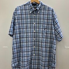 NAUTICA  ノーティカ 半袖シャツ ボタンダウンシャツ　ワンポイントロゴ チェック柄 マレーシア製 メンズ L ブルー ホワイト