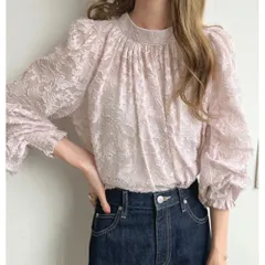 ☆ ピンク ☆ Mサイズ ☆ ブラウス フラワー リボン レディース ブラウス 長袖 おしゃれ スタンドカラー バルーンスリーブ リボン シアートップス ハイネック きれいめ 上品 オフィスカジュアル 通勤 オフィス カジュアル フォーマル オケージョン