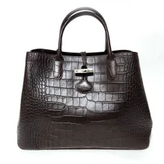 ロンシャン　ロゾ　トートバッグ　A4 大容量　型押し　クロコ　マチあり　レザー LONGCHAMP - 美品 ロンシャン クロコ調 クロコ型押し 大容量 A4
