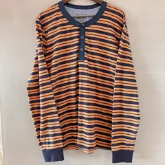 L.L.Bean BEAN SIGNATURE エルエルビーン シグネチャー ヘンリーネック ボーダー ロンTee  カットソー 長袖 オレンジ ネイビー 橙 紺 メンズ XLサイズ