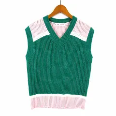 ユニクロ UNIQLO マルニ MARNI コラボ ポップコーン ニット Vネック ベスト プルオーバー 配色 ローゲージ L 緑 ピンク 白 美品