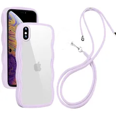 iPhone XS/X ケース クリア ショルダー 全面保護 人気 かわいい iphone xs/x カバー 透明 アイフォン XS/X スマホケース 薄型 軽量 首かけ 肩掛け 縄掛けケース ストラップ付き 長さ調整可能 落下防止（パープル） 0