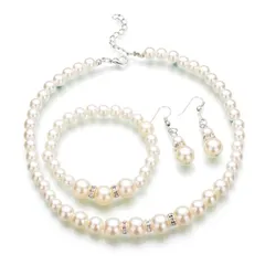 セット ネックレス & ブレスレット 3点 & ピアス 大ぶり パール 大玉パール リッチパール 真珠 アロハモニ ホワイト 結婚式 パーティー [ALOHAMONI] 入学式 卒業式 冠婚葬祭