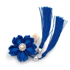 髪飾り 青 白 つまみ細工 パールビーズ 成人式 卒業式 子供 キッズ 女の子 ヘアピン クリップ 入園式 卒園式 初節句 ひな祭り 花 和風 浴衣 袴 着物 七五三 ヘアアクセサリー 髪留め 日本製 ブルー W15 320-220 u939　Si