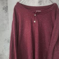 ビンテージ長袖ポロシャツ☆　USA古着　ワインレッド　えんじ　ノーカラー　L　C24