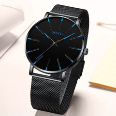 【 新品 送料無料 】 腕時計 GENEVA ブラック×ブルー ステンレスベルト ファッション時計 人気