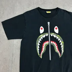 アベイシングエイプ　A Bathing Ape　シャークデザイン　プリント　トップス　半袖　Tシャツ　古着　ブラック　黒色　L