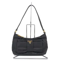 【天白】【PRADA】プラダ アクセサリーポーチ ナイロン ロゴ ブラック 黒 ゴールド金具 ミニバッグ ハンドバッグ 鞄 ポーチ レディース【中古】