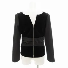 ベロアノワール バイ フォクシー ニューヨーク VELOUR NOIR by FOXEY NEW YORK 美品 29451 スキッパージャケット Vネック 素材切替 ジップアップ 40 黒 ブラック /JS IBO63のサムネイル