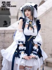 碧 航線COS服 重巡洋艦柴郡COSPLAY衣装 全セット 猫耳メイド服 漫展 ハロウィン ステージパフォーマンス衣装 ウィッグ付き コスプレ ハロ