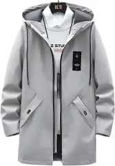 aspersio アスペルシオ スタイリッシュ ハーフコート フードつき アウター メンズ 長袖 ジップアップ きれいめ グレー( サンドグレー,  2XL)