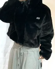 NIKE(ナイキ) アイコン 衝突 スウッシュ ボアフリース フェイクファー クロップド ジップアップ